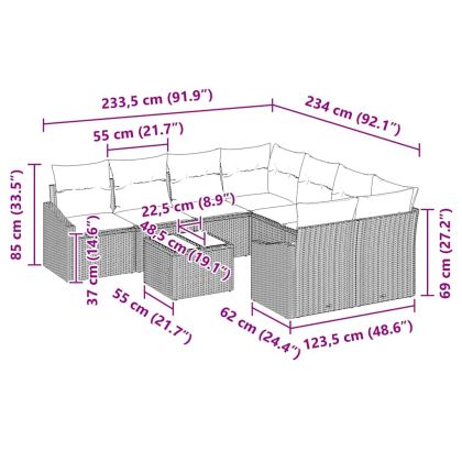 Комплект дивани с възглавница 9 pcs Бежов и кремав полиратан
