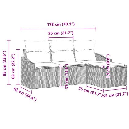 Комплект дивани с възглавница 4 pcs Бежово полиратан