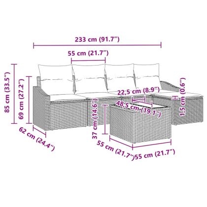Комплект дивани с възглавница 6 pcs Кафяво полиратан