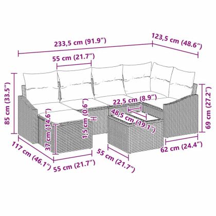 Градински Софа Комплект 7 pcs Кафяво Полиратан