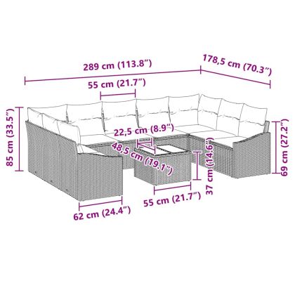Градински Софа Комплект 10 pcs Бежово Полиратан