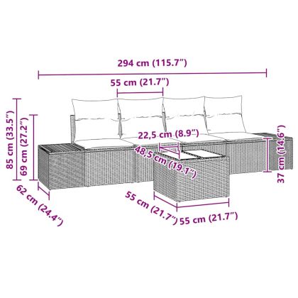Комплект дивани с възглавница 5 pcs Черно полиратан