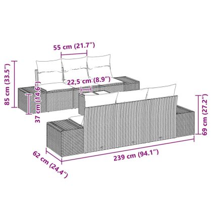 Градински Софа Комплект 7 pcs Сив Полиратан