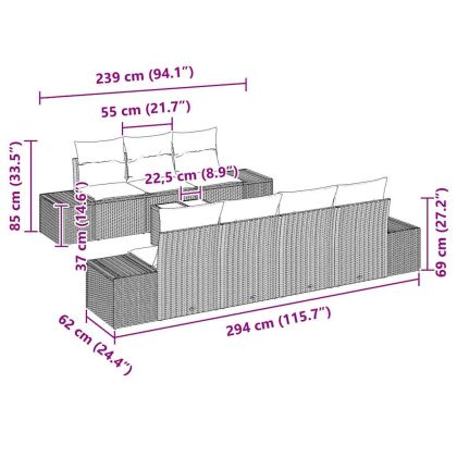 Градински Софа Комплект 8 pcs Кафяво Полиратан