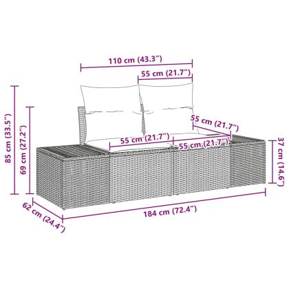 Градински Софа Комплект 4 pcs Сив Полиратан