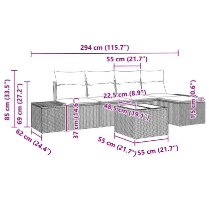 Градински Софа Комплект 6 pcs Светлосиво полиратан