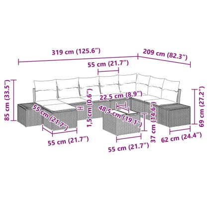 Градински Софа Комплект 9 pcs Светлосиво полиратан