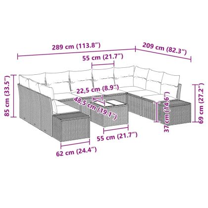 Градински Софа Комплект 10 pcs Светлосиво полиратан