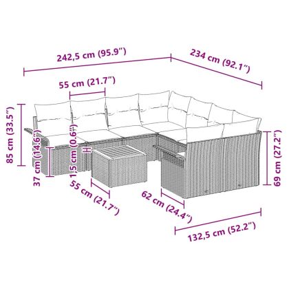 Градински Софа Комплект 9 pcs Сив Полиратан