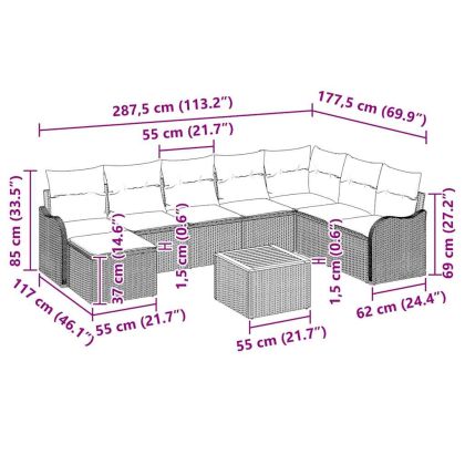 Градински Софа Комплект 9 pcs Черно Полиратан