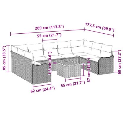 Градински Софа Комплект 10 pcs Сив Полиратан