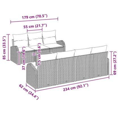 Градински Софа Комплект 8 pcs Черно Полиратан