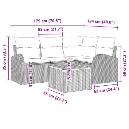 Градински Софа Комплект 5 pcs Черно Полиратан