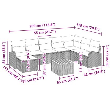 Градински Софа Комплект с възглавница 9 pcs Бежово Полиратан