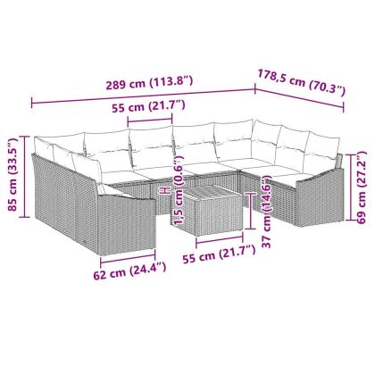 Градински Софа Комплект с възглавница 10 pcs Бежово полиратан