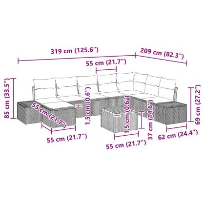 Градински Софа Комплект с възглавница 9 pcs Бежово Полиратан
