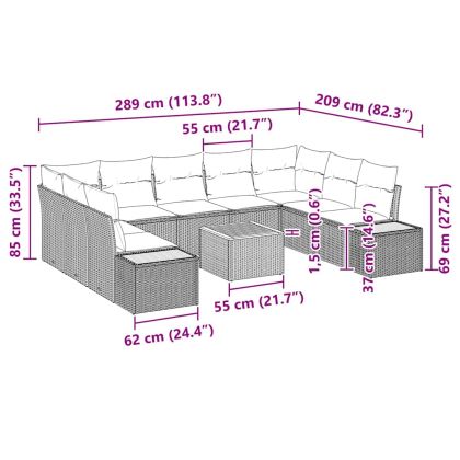 Градински Софа Комплект с възглавница 10 pcs Бежово Полиратан