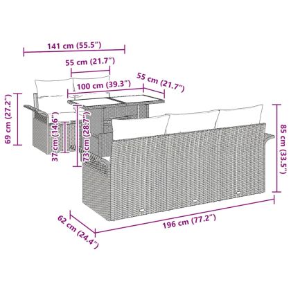 Градински Софа Комплект с възглавница 6 pcs Бежово полиратан