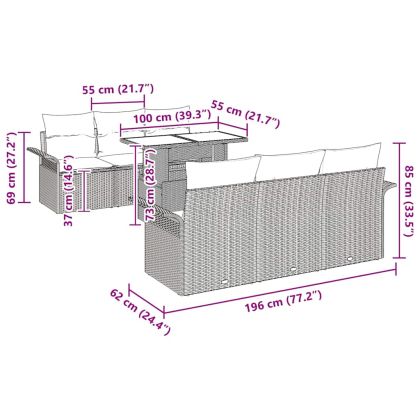 Градински Софа Комплект 7 pcs Светлосиво полиратан