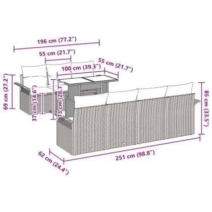Градински Софа Комплект с възглавница 8 pcs Бежово полиратан