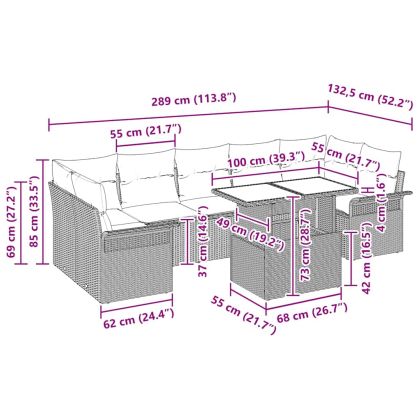 Градински Софа Комплект с възглавница 8 pcs Кафяво полиратан