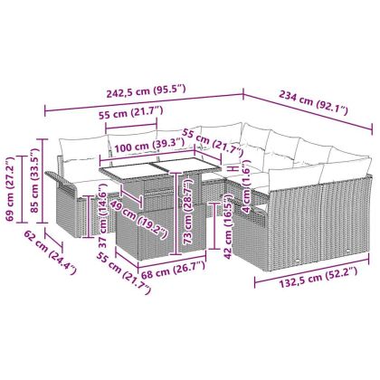 Градински Софа Комплект 9 pcs Светлосиво полиратан