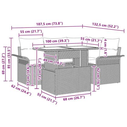 Градински Софа Комплект с възглавница 5 pcs Бежово Полиратан