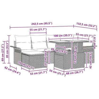 Градински Софа Комплект 7 pcs Светлосиво Полиратан