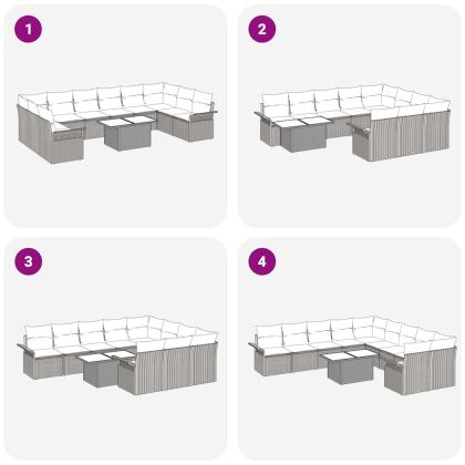 Градински Софа Комплект с възглавница 11 pcs Сив Полиратан