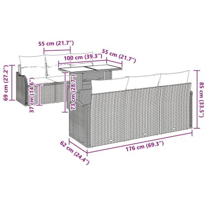 Градински Софа Комплект с възглавница 7 pcs Черно Полиратан