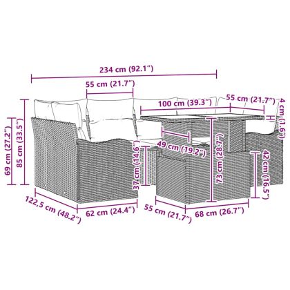 Градински Софа Комплект с възглавница 7 pcs Сив Полиратан