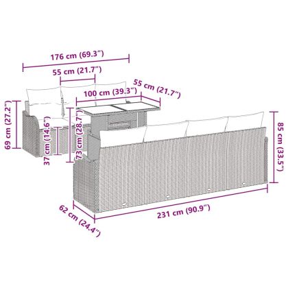 Градински Софа Комплект с възглавница 8 pcs Бежово Полиратан