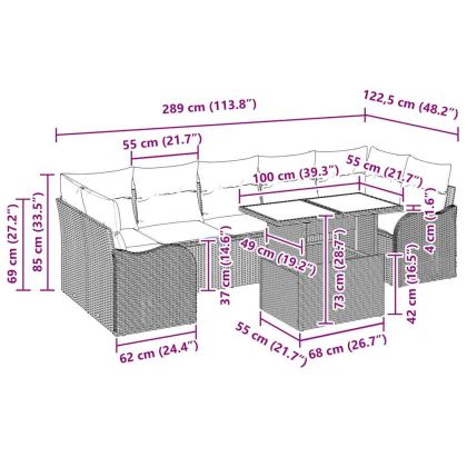 Градински Софа Комплект с възглавница 8 pcs Сив полиратан