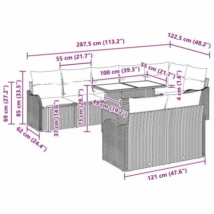 Комплект за отдих с възглавница 9 pcs Кафяво Полиратан