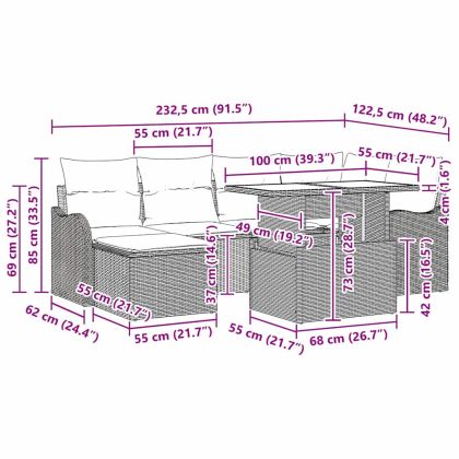 Градински Софа Комплект 7 pcs Светлосиво Полиратан