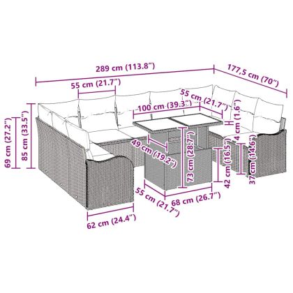 Градински Софа Комплект с възглавница 10 pcs Бежово Полиратан
