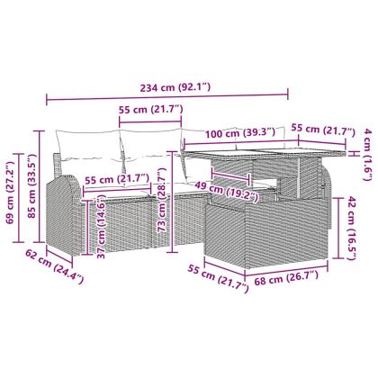 Градински Софа Комплект 5 pcs Светлосиво Полиратан