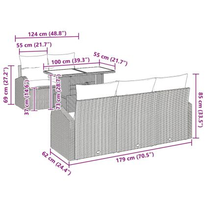 Градински Софа Комплект с възглавница 6 pcs Бежово полиратан