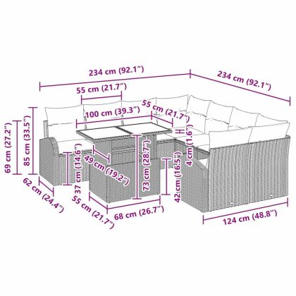 Градински Софа Комплект със съхранение 9 pcs Сив полиратан