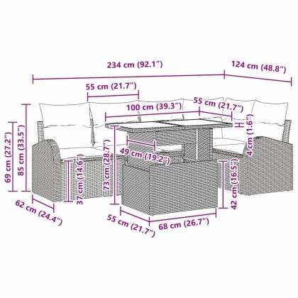 Градински Софа Комплект със съхранение 6 pcs Сив полиратан