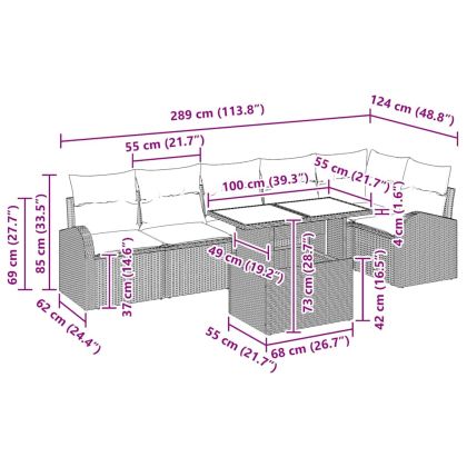 Градински Софа Комплект със съхранение 7 pcs Черно полиратан