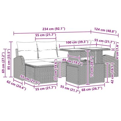 Градински Софа Комплект с възглавница 7 pcs Черно и кремаво