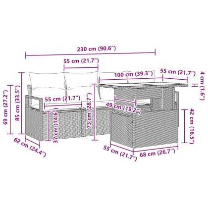Комплект дивани с възглавница 5 pcs Черно полиратан