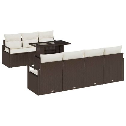 Градински Софа Комплект 8 pcs Кафяв и Кремав полиратан