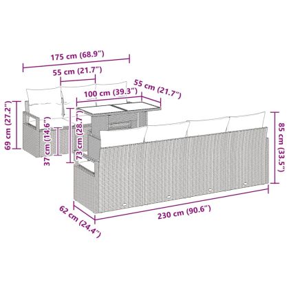 Градински Софа Комплект 8 pcs Бежово и светло сиво полиратан