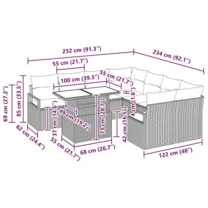 Градински Софа Комплект със съхранение 9 pcs Сив полиратан