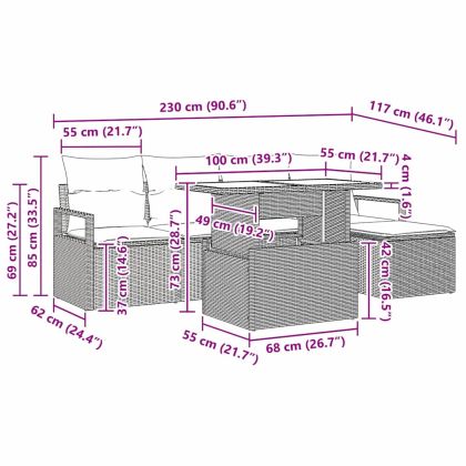 Градински Софа Комплект с възглавница 6 pcs Сив
