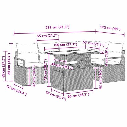 Градински Софа Комплект 6 pcs Светлосиво полиратан