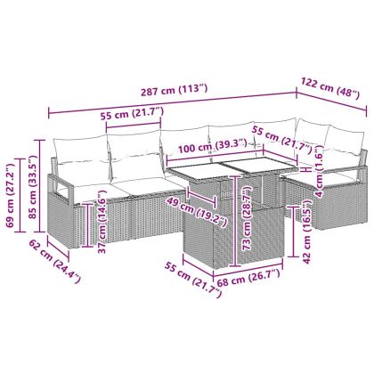 Градински Софа Комплект със съхранение 7 pcs Черно полиратан