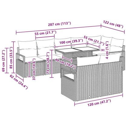 Градински Софа Комплект 9 pcs Светлосиво полиратан
